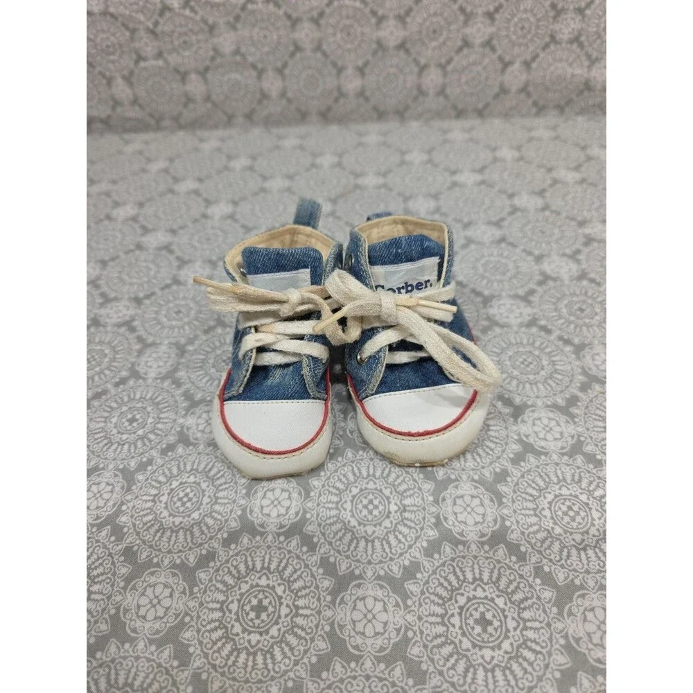 Gerber Baby Shoes Denim High Top Sneakers Infant Pre‎ Walker Crib Shoes 3